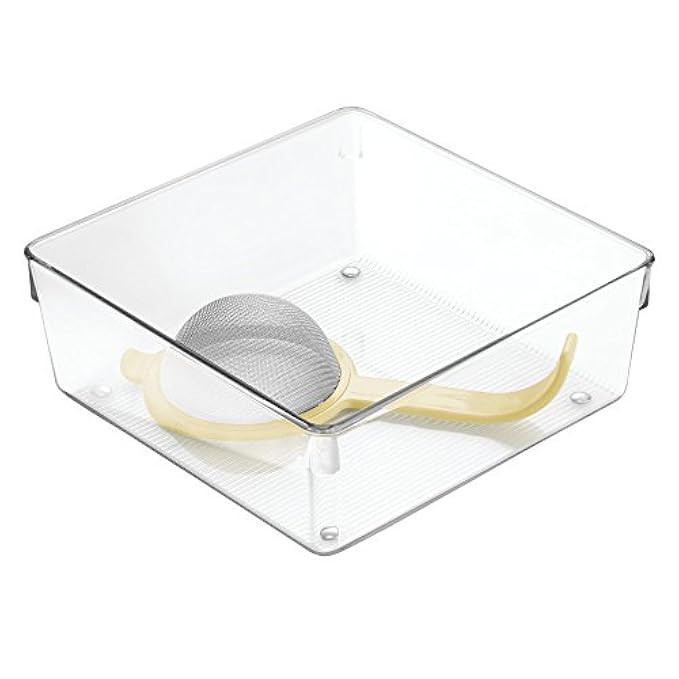 InterDesign Linus Kitchen Drawer Organizer for Silverware, Spatulas, Gadgets - 8" x 8" x 3", Clear | Amazon (US)