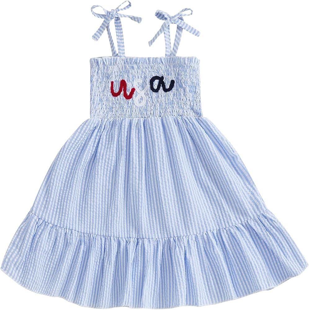 4th of July Toddler Baby Girl Outfit USA Dress Bowknot Halter Fouth of July Dresses Girls 4th of ... | Amazon (US)