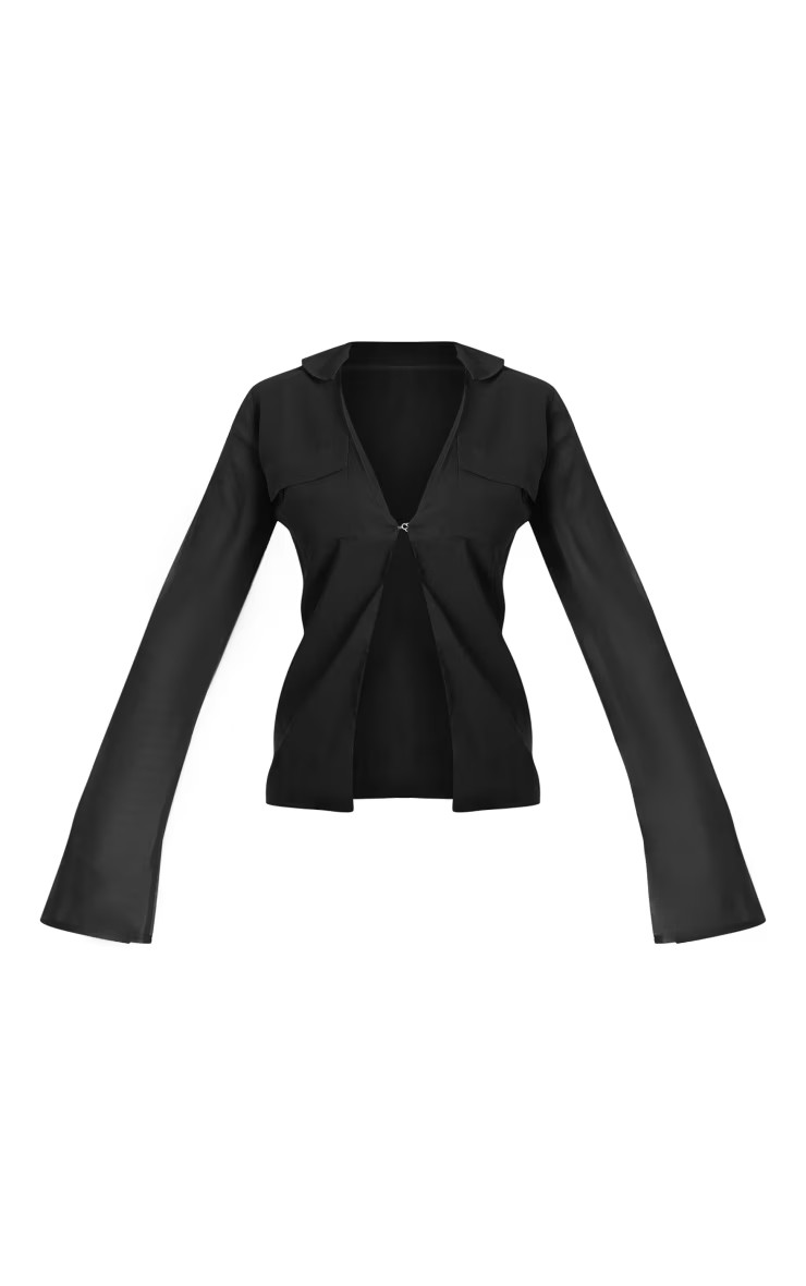 Black Sheer Chiffon Hook & Eye Shirt | PrettyLittleThing US