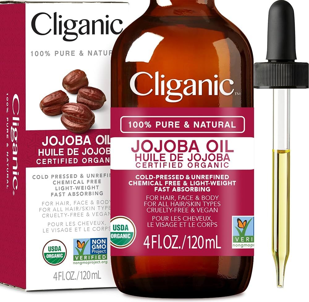 Cliganic Organic Jojoba Oil, 100% Pure (4oz) | Moisturizing Oil for Face, Hair, Skin & Nails | Na... | Amazon (US)