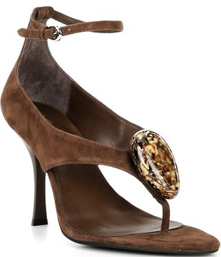 Bronzite Suede Gemstone Ornament Ankle Strap Thong Dress Sandals | Dillard's