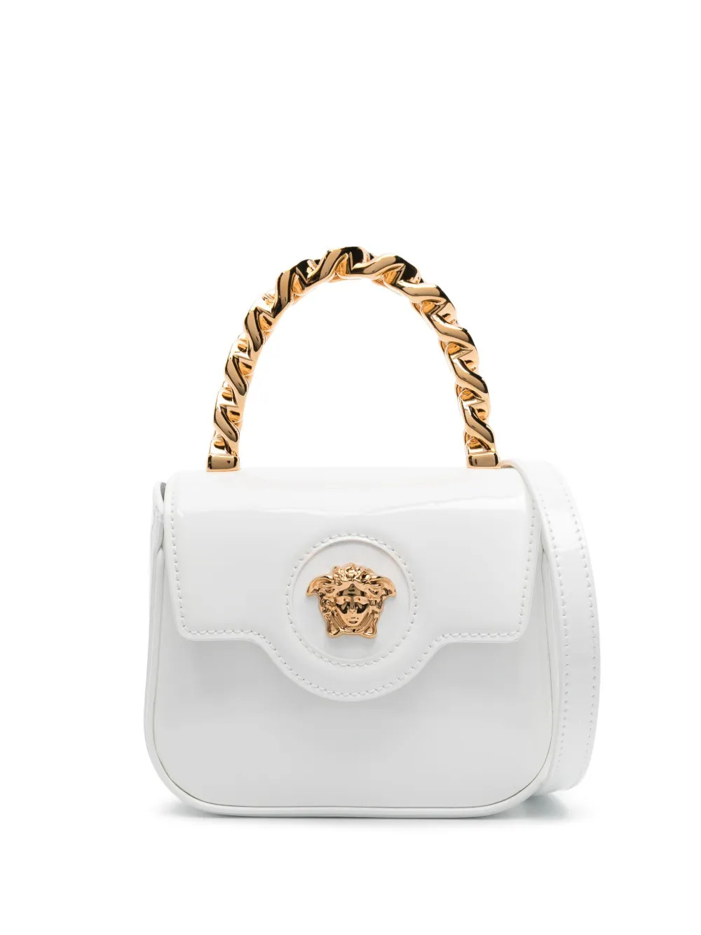 Versace La Medusa Patent Mini Bag | White | FARFETCH UK | Farfetch Global
