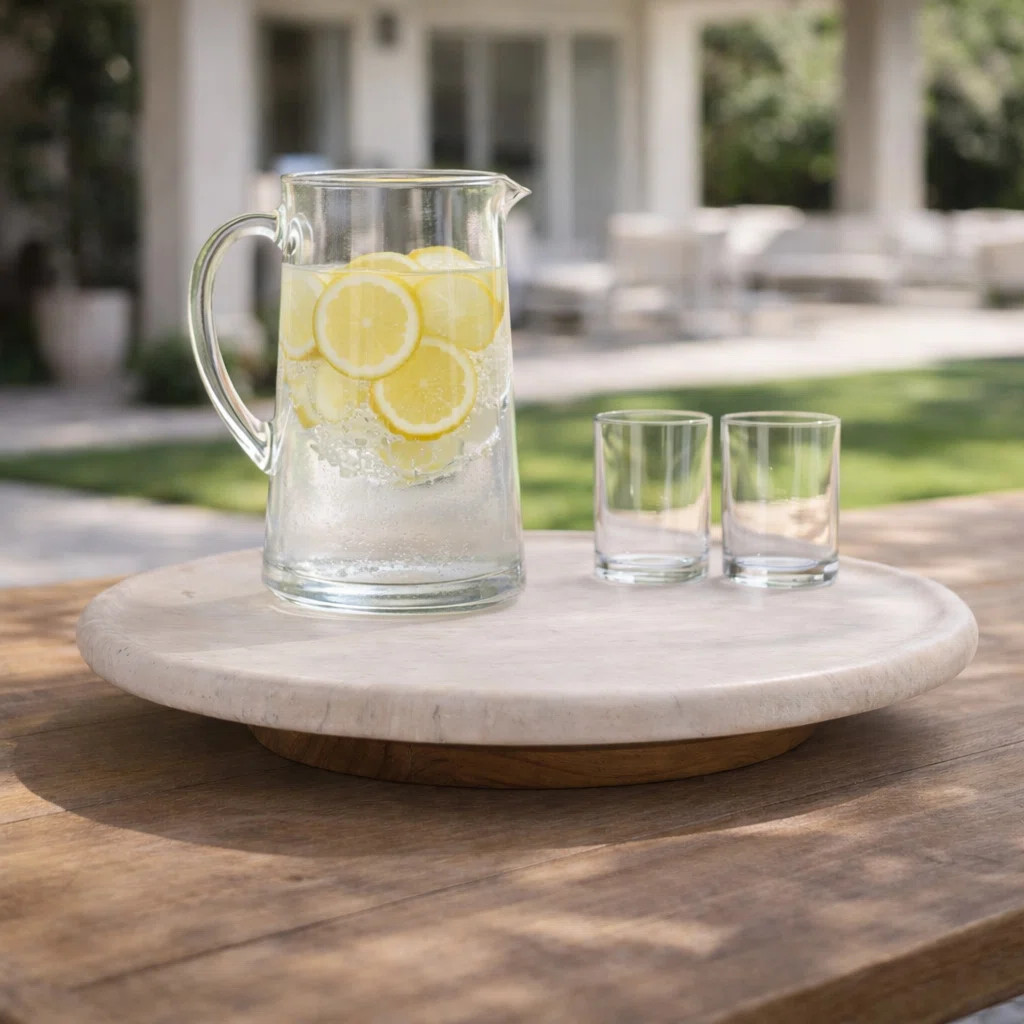 Marble and Acacia Wood Lazy Susan Tray ftr Home Accent - Decorative Round Turntable for Coffee Ta... | Wayfair North America