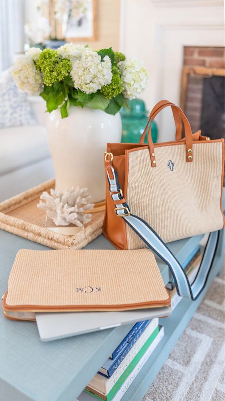 Twill Raffia Work Tote with matching Twill Raffia Laptop Case. Can be monogrammed and has different strap selections 

#LTKitbag #LTKover40 #LTKworkwear