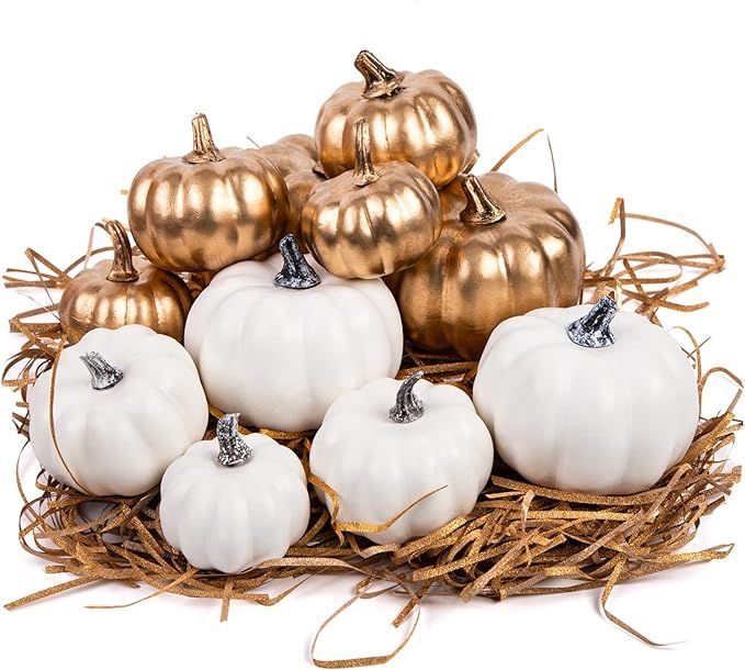 DomeStar Artificial Pumpkins, 12PCS Fake Pumpkins Faux Pumpkins Artificial Vegetables for Hallowe... | Amazon (US)