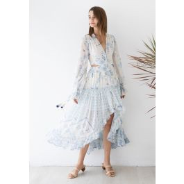 Santorini Floral Deep-V Hi-Lo Hem Maxi Dress | Chicwish