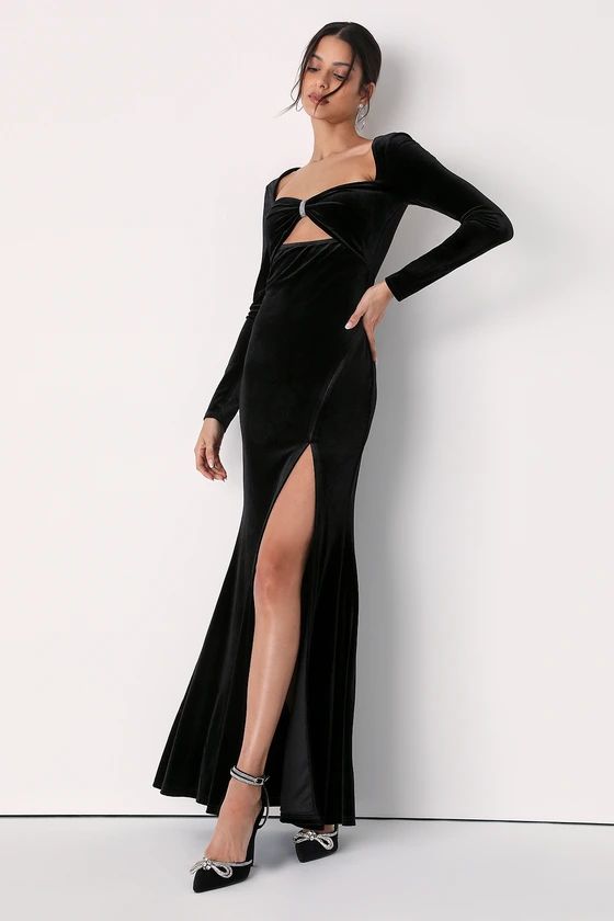 Hollywood Heyday Black Velvet Long Sleeve Mermaid Maxi Dress | Lulus (US)