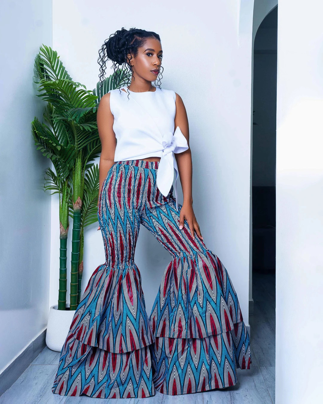 High-waisted Ankara Bell Bottom Pants, African Print Stretchy Flare Legs - Etsy | Etsy (US)