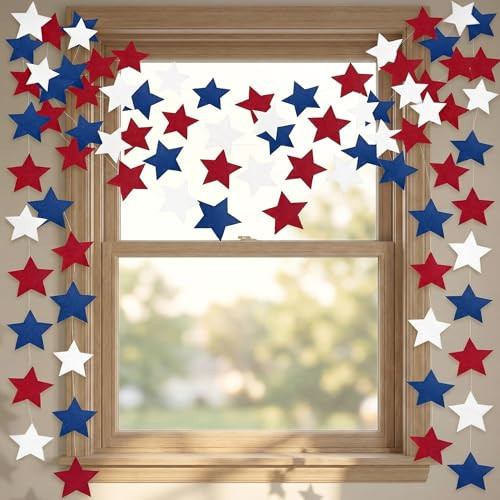 4th of July Decorations - Patriotic Star Garland | Red White Blue Streamers Banner - Fourth of July Decorations for Memorial Day ,250 Anniversary USA Merchandise Accessories Party Favors for Outdoor Indoor Home,4 Pack | Amazon (US)