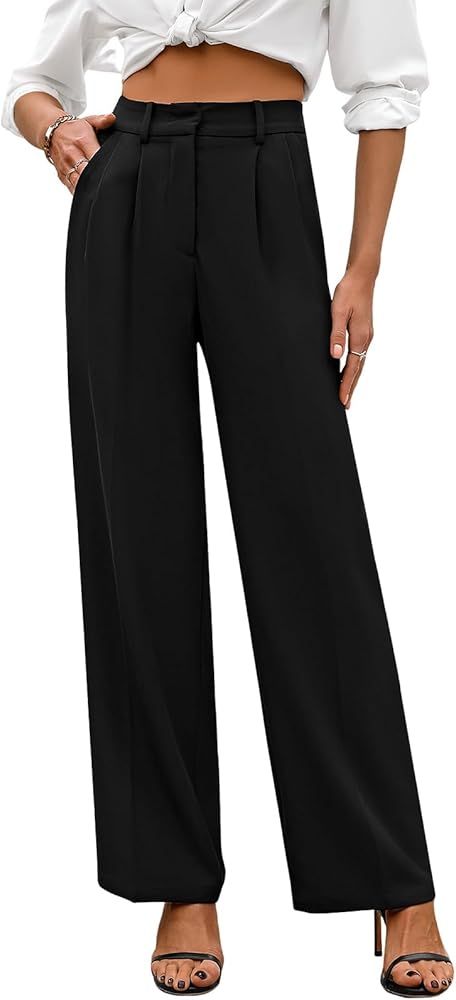 Wide Leg Pants for Women | High Waisted Trousers with Pockets | Comfortable Work Pants for Women | Amazon (US)