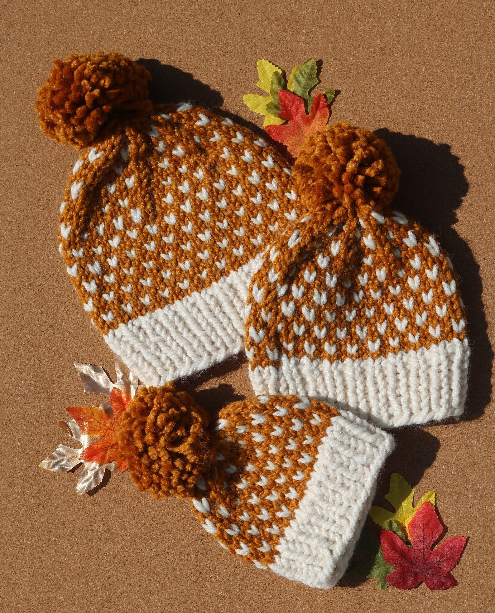 Butterscotch with White Dots Chunky Hand Knit Hat, Fall Baby Toddler and Womens Beanie with pom p... | Etsy (US)