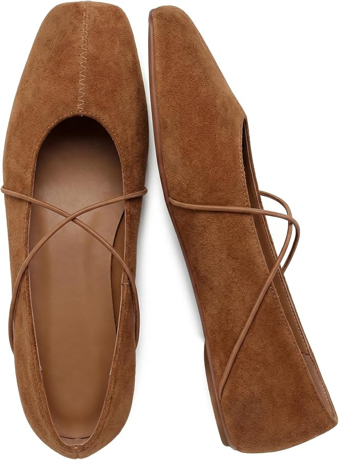 Women's Square Toe Ballet Flats Criss Cross Strap Slip On Mary Jane Shoes | Amazon (US)