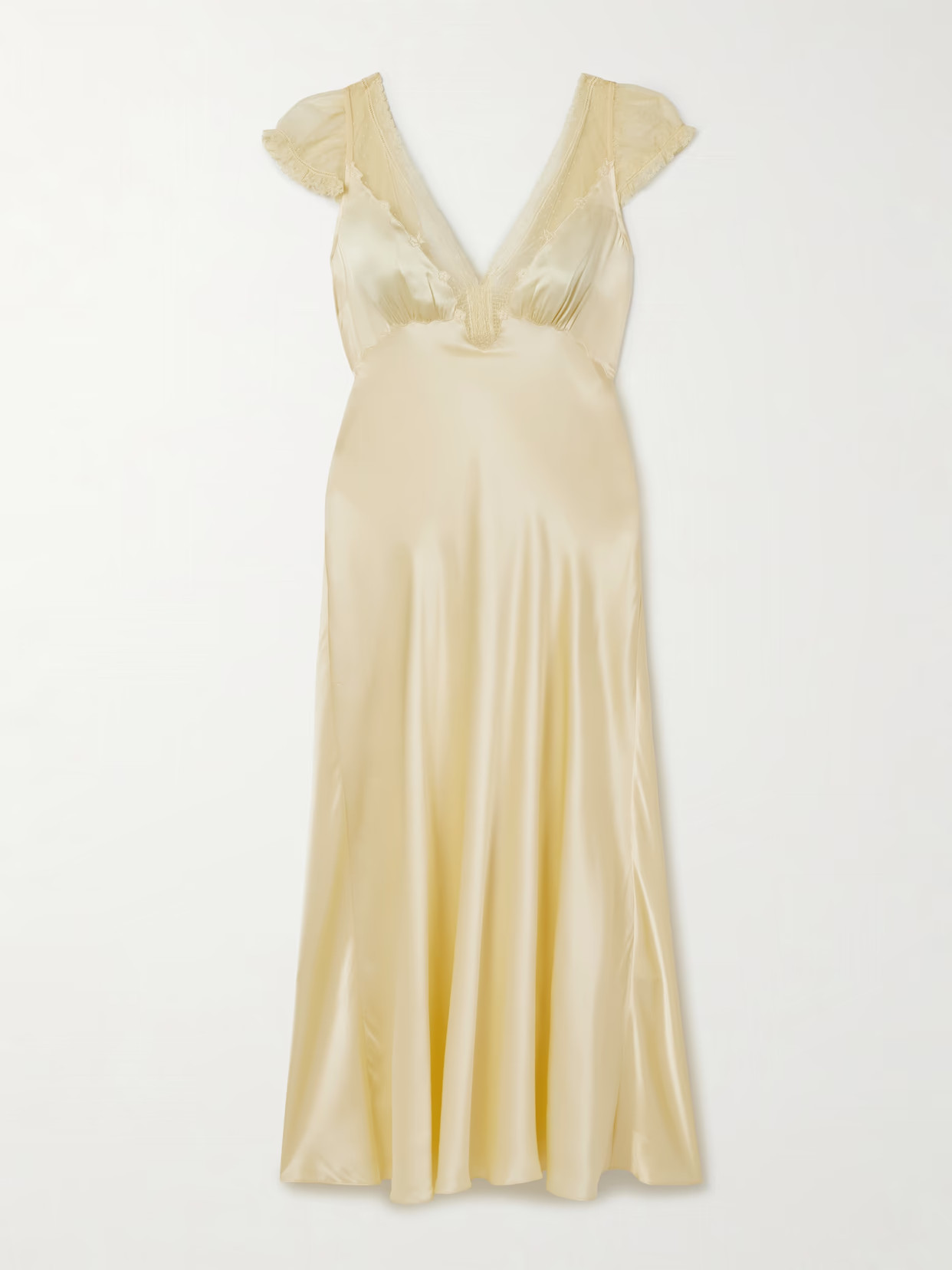 DÔEN - Corelia Tulle-trimmed Silk-satin Midi Dress - Yellow | NET-A-PORTER (US)