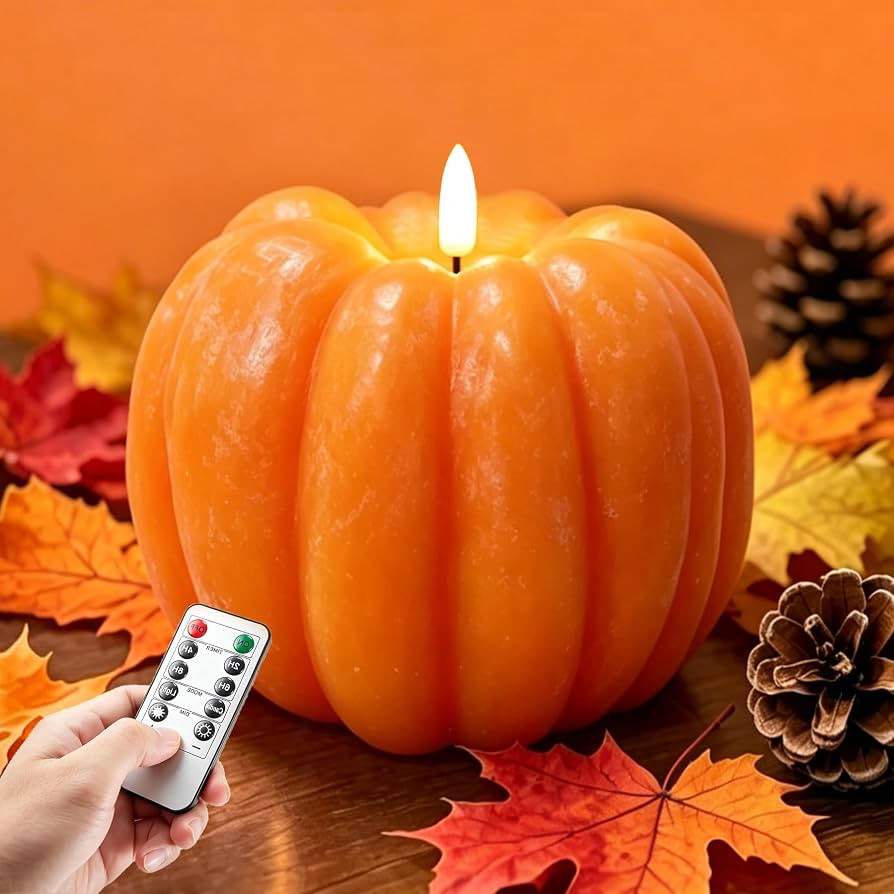Fall Decor- 300 Hours Rechargeable Flickering Flameless Wax Pumpkin Candle | Amazon (US)