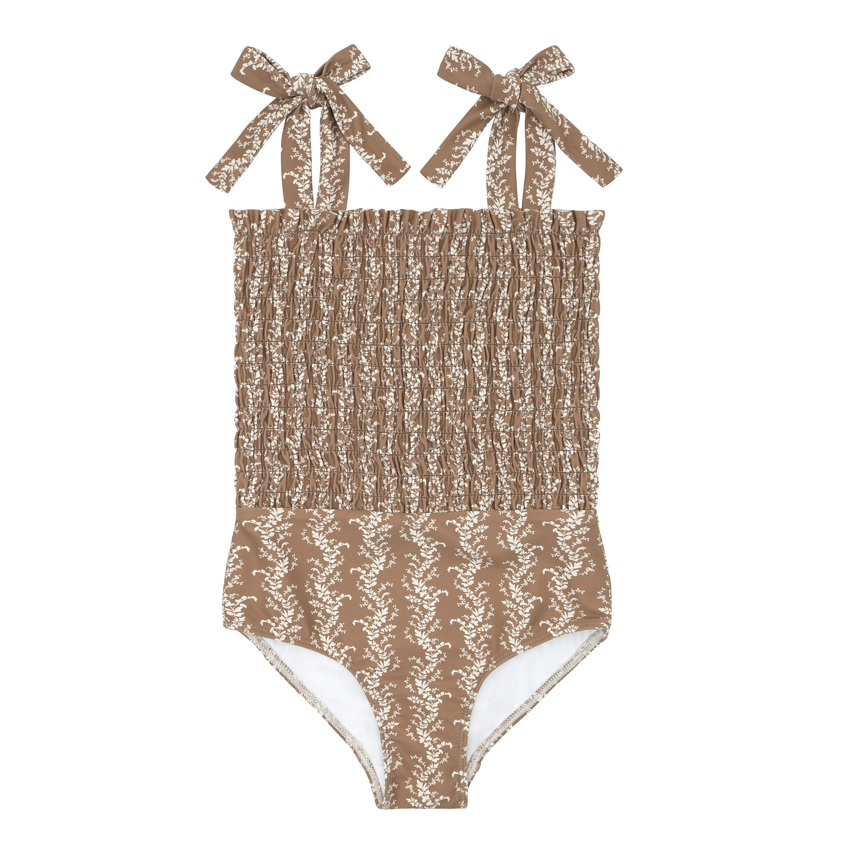 girls almond vine floral smocked one piece | minnow