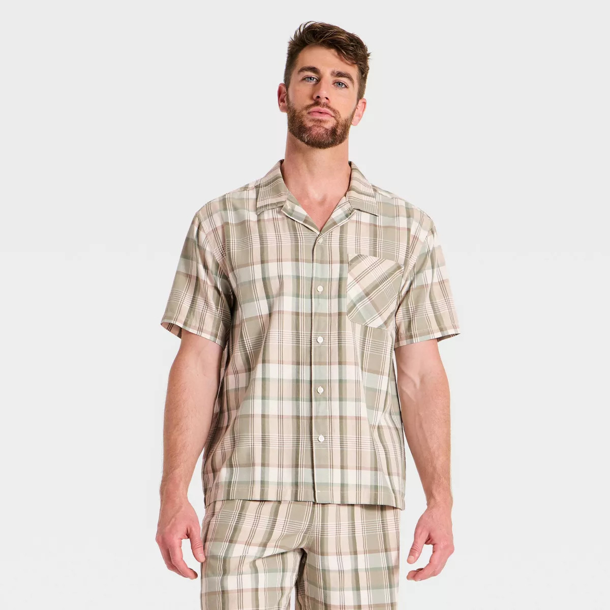 Men's Short Sleeve Great Outdoors Plaid Button-Up Shirt - Goodfellow & Co™ Green M | Target