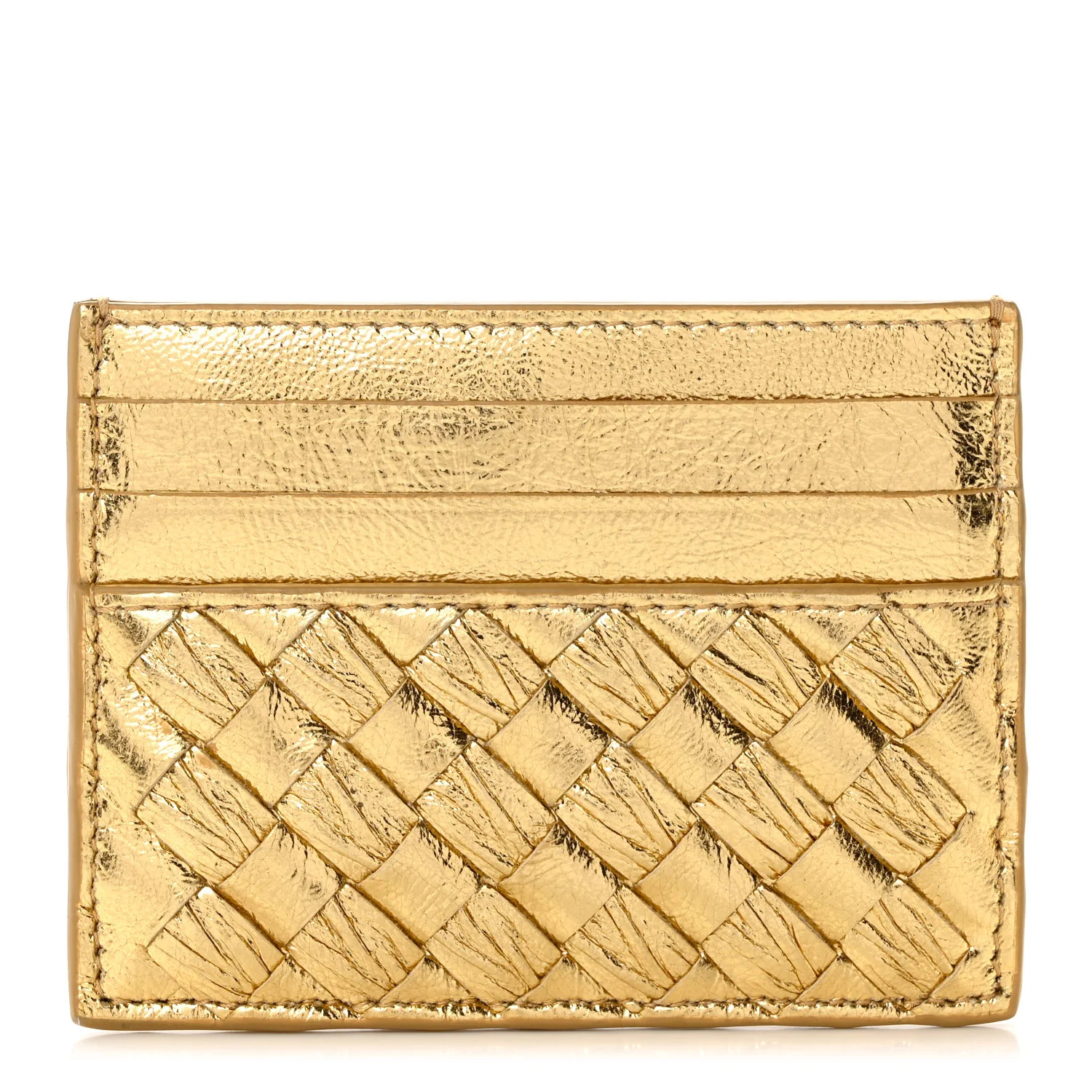 Metallic Nappa Intrecciato Card Holder Gold | FASHIONPHILE (US)