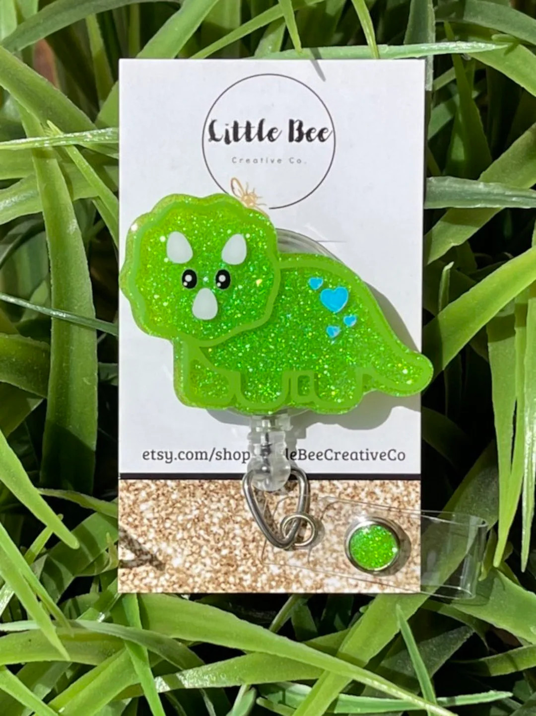 Green Glitter Baby Triceratops Badge Reel - Etsy | Etsy (US)