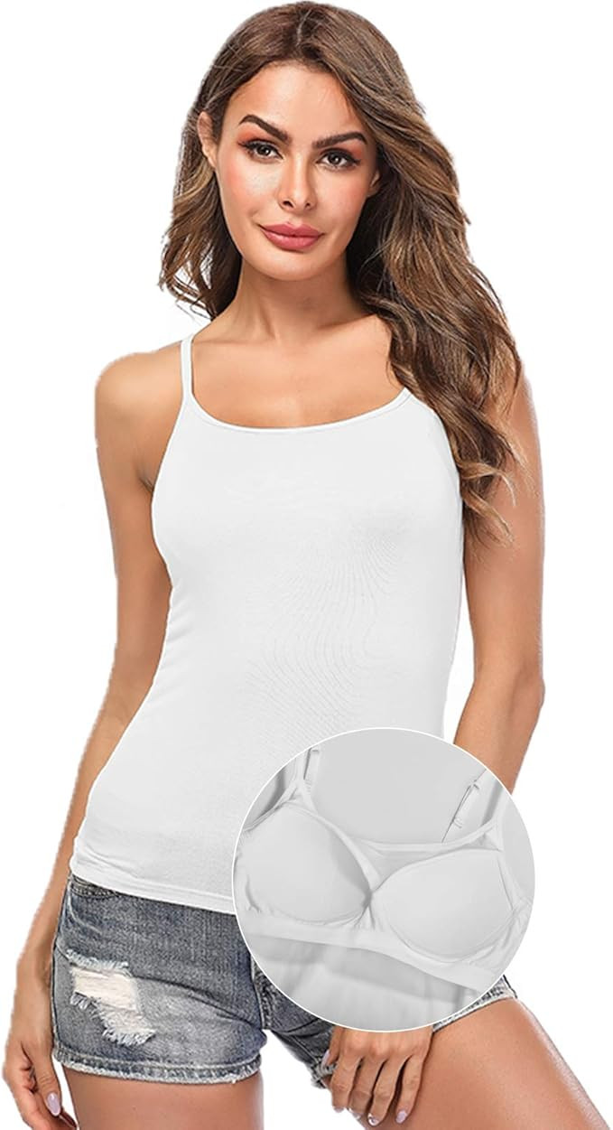 Women Camisole with Built-in Bra Cup Strap Supportive Padded Tank Top Layering Cami Undershirt fo... | Amazon (US)