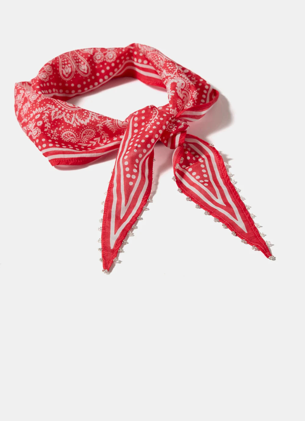 Red Paisley Print Beaded Neck Scarf | Mint Velvet