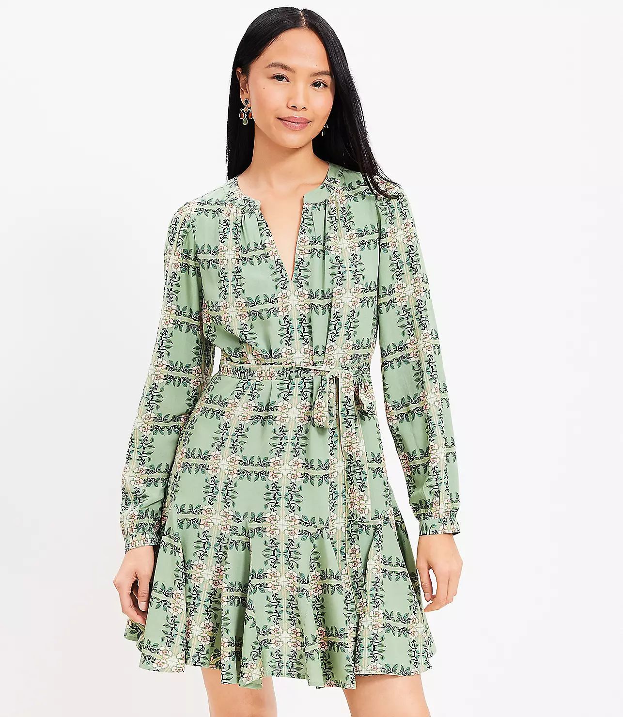 Tiled Vine Godet Dress | LOFT