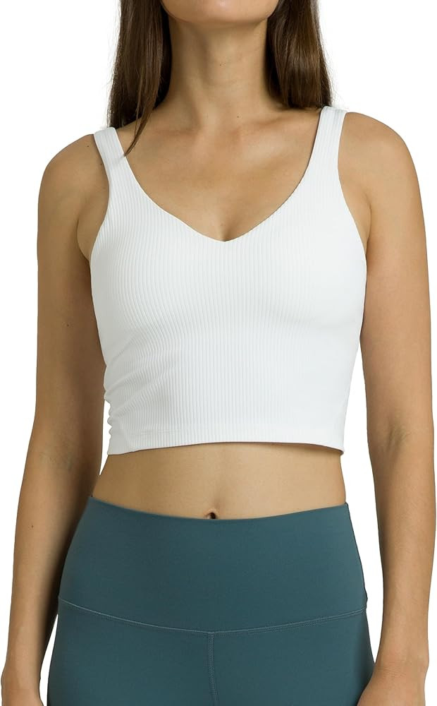 Colorfulkoala Women's Dreamlux Ribbed V-Neck Workout Tank Top with Built-in Shelf Bra Padded Crop... | Amazon (US)