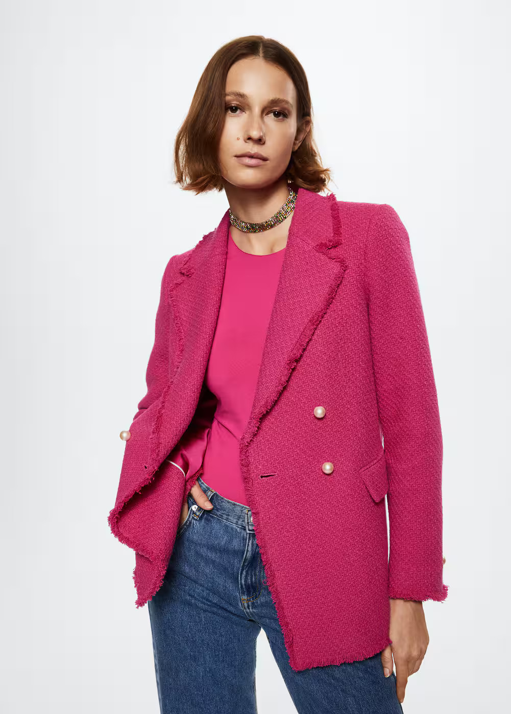 Buttons tweed blazer | MANGO (US)