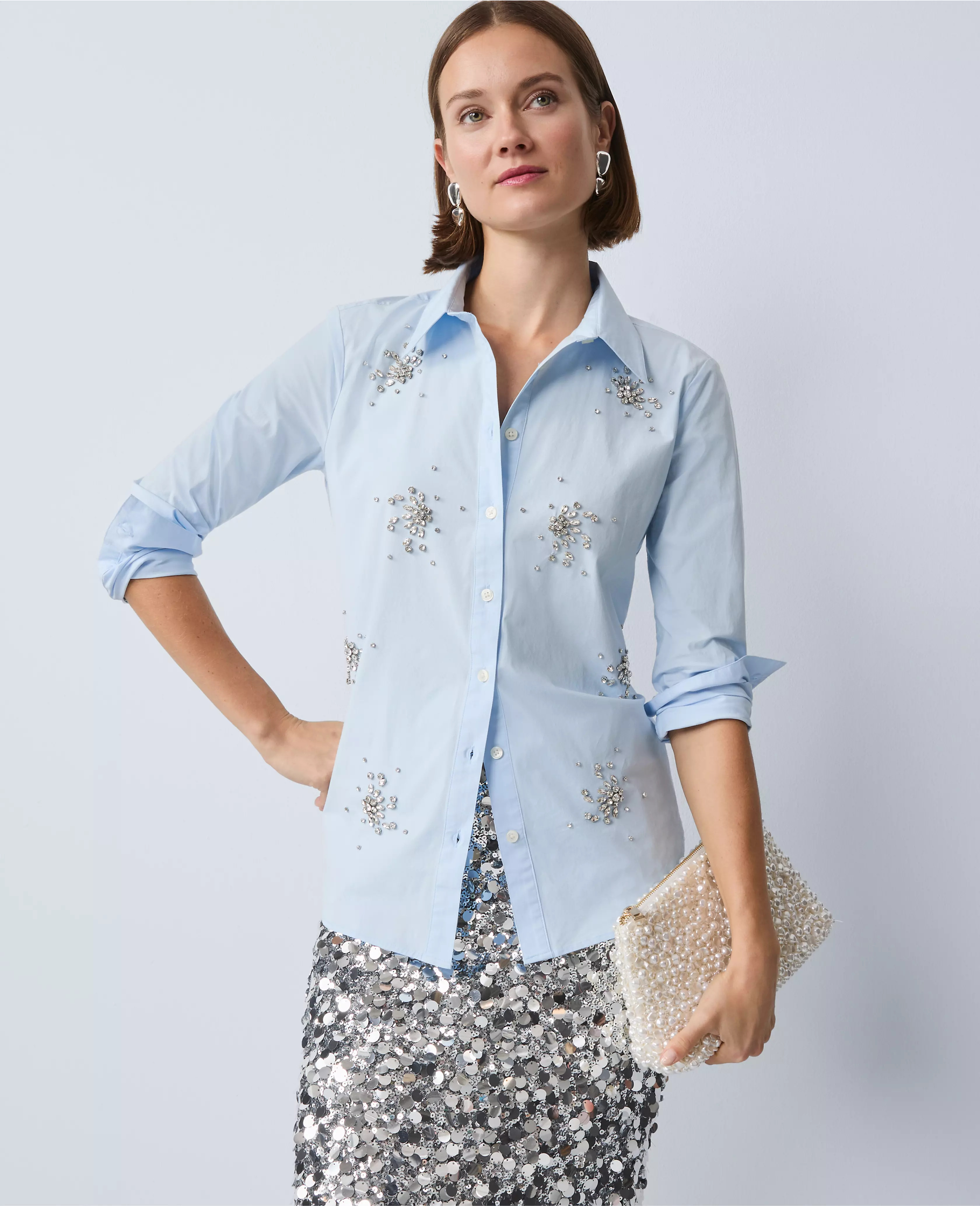Embellished Relaxed Perfect Shirt | Ann Taylor