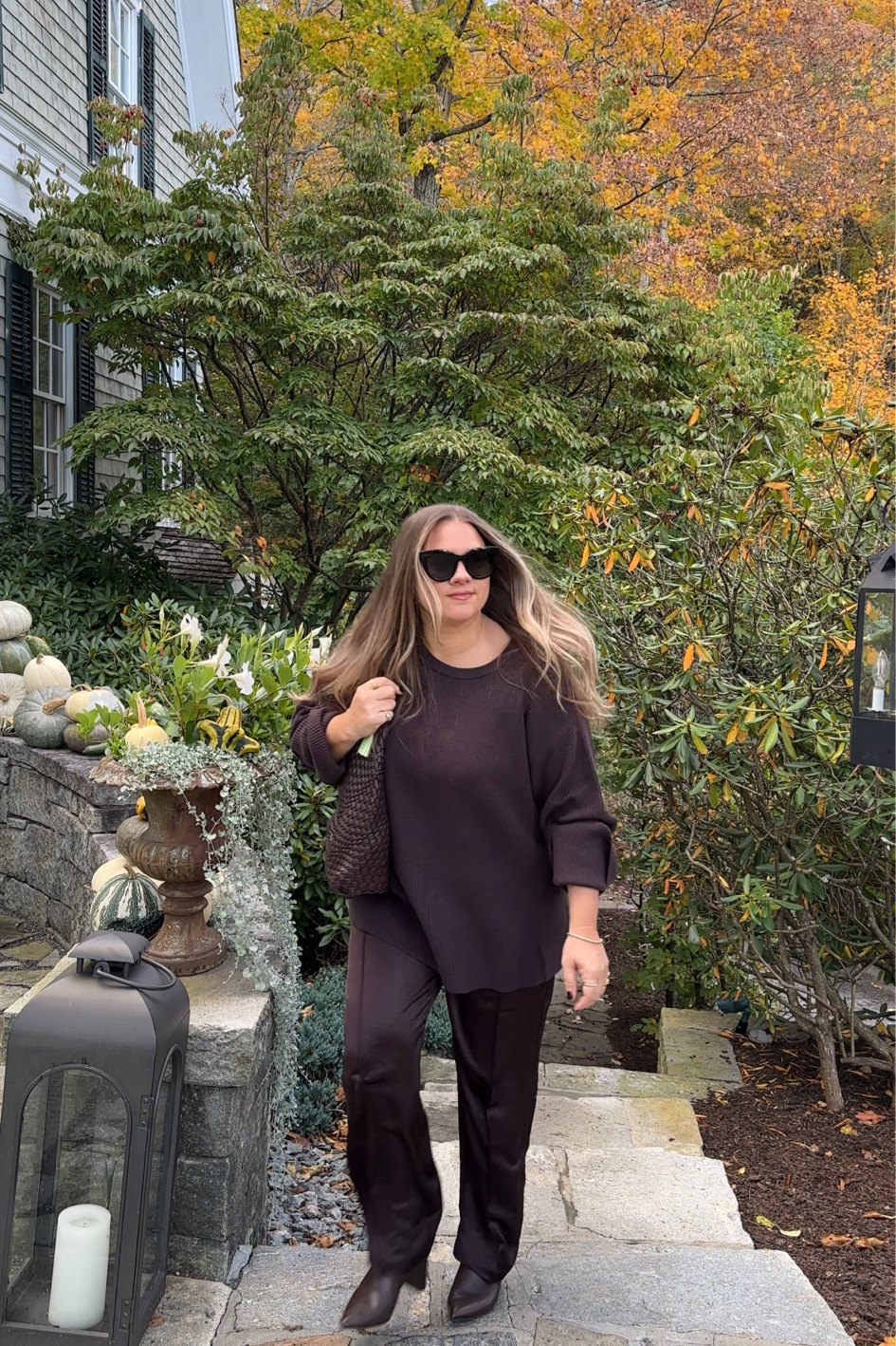 Sweater- i sized up to xl to make sure i had the length and oversized fit . Sizing up make the arms long in me but i used an elastic to keep them up/ you can roll or pin them if needed. 

Pants- SO good! I wear mine high rise ( adjustable with drawstring waist) the length is perfect with a heel ( im 5’3) . Im in the large standard length ( also come in petite if youre shorter and want to wear with flats) but would prefer to do the medium ( i got them in store and they only had the large - comfy but could size down) 

#LTKHoliday #LTKSeasonal #LTKxMadewell