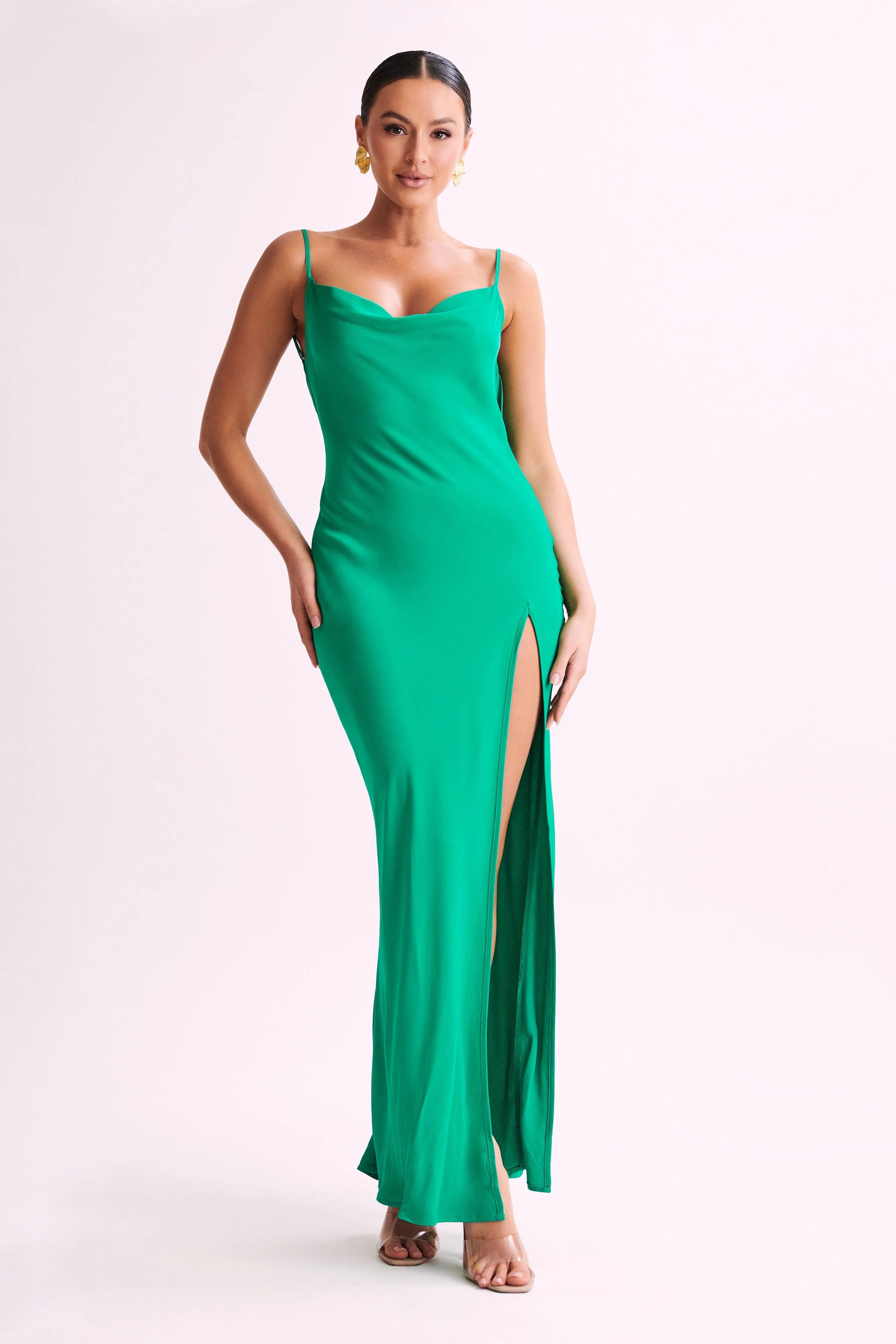 Jade Cowl Neck Backless Maxi Dress - Green | MESHKI US