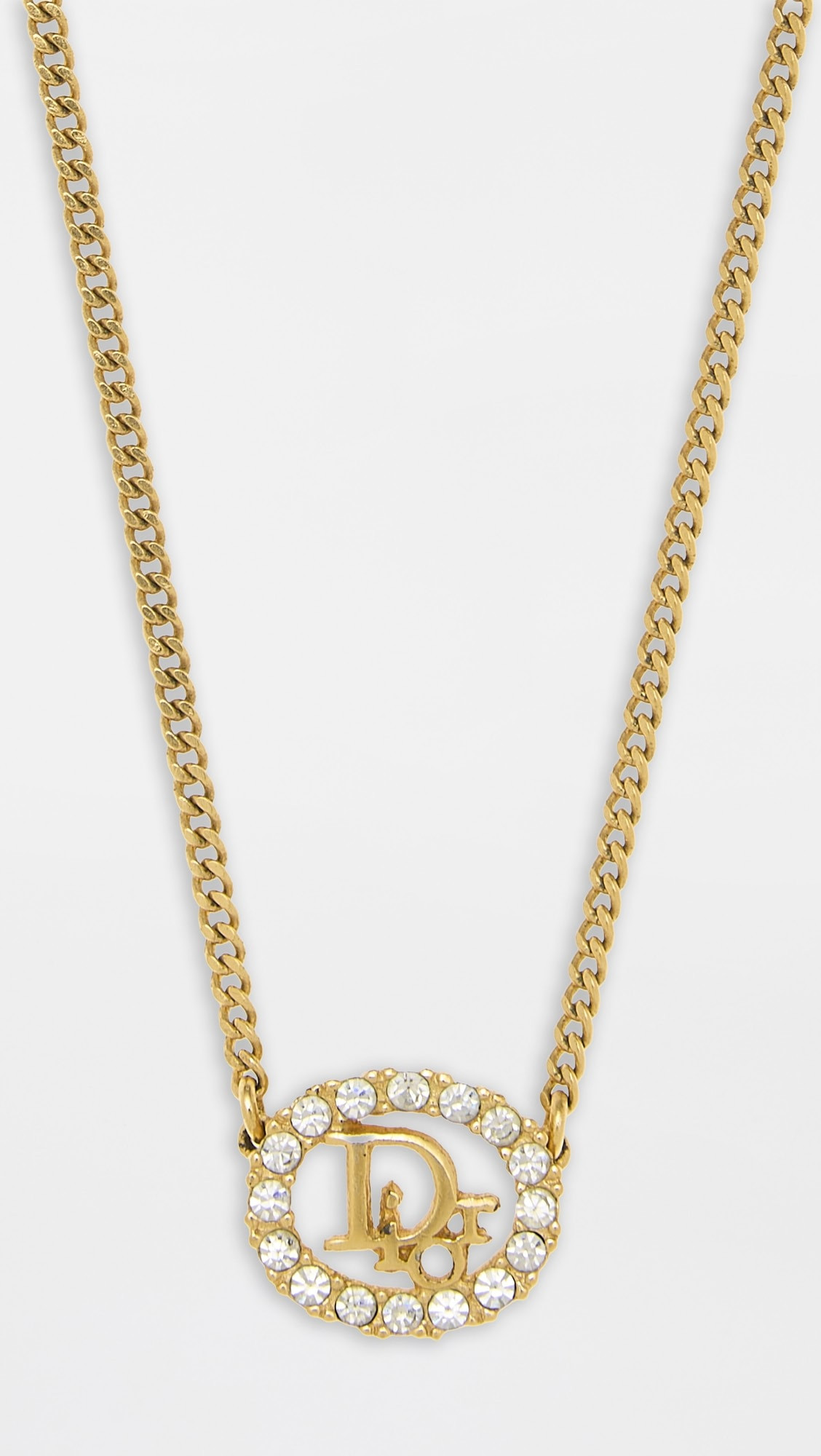 Dior Gold Crystal Oval Logo Necklace | Shopbop