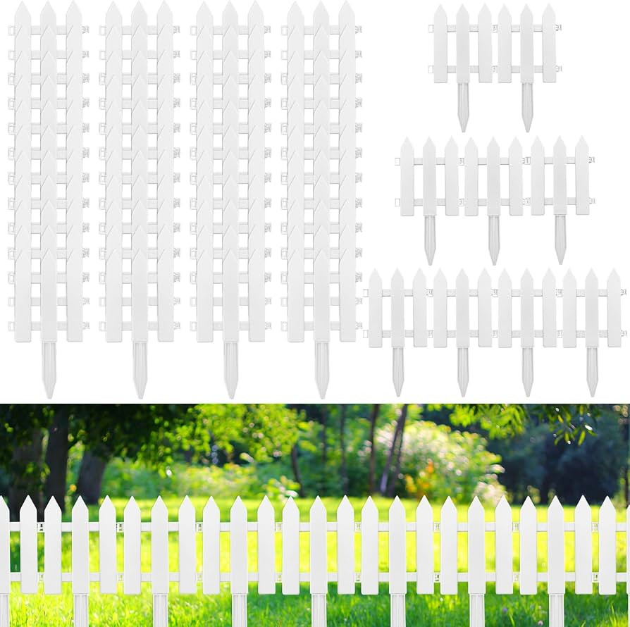 24 Pack White Garden Fence with 24 Insert Lawn Picket Fence Garden Border Decorative Plastic Pane... | Amazon (US)