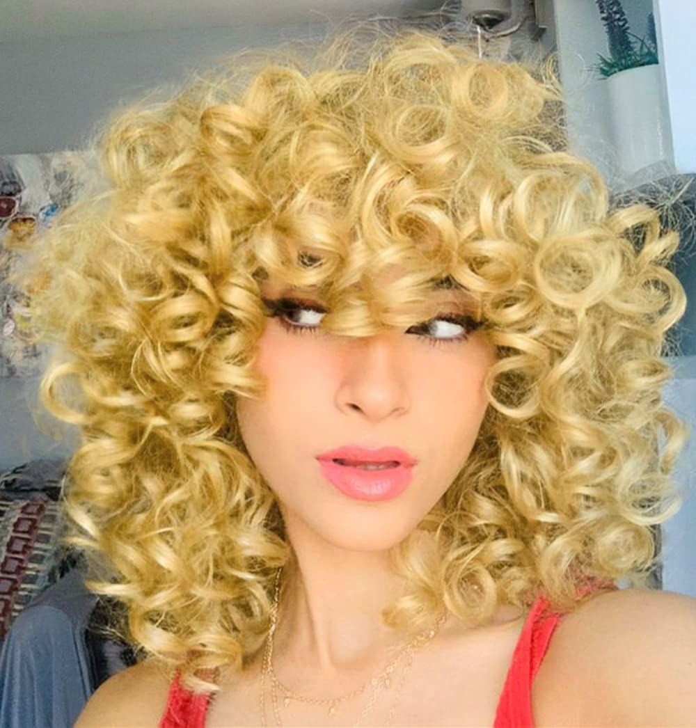 KEAT Short Blonde Wigs for Black Women Curly Afro Kinky Wavy Wig with Bangs 14 Inch Natural Looki... | Amazon (US)