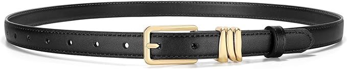 XZQTIVE Women Skinny Leather Belt Ladies Black Thin Waist Belt for Dresses Jeans Pants with Gold ... | Amazon (US)