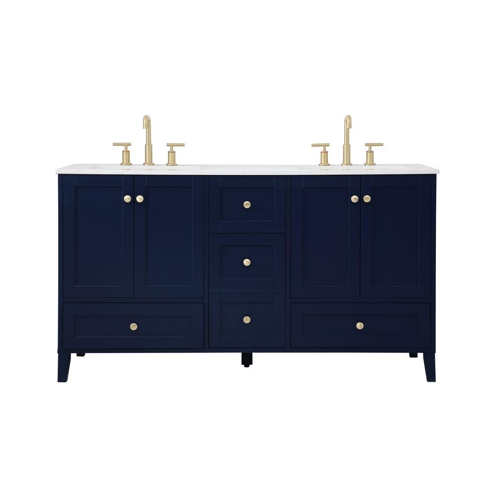 Timeless Home 60 in. W x 22 in. D x 34 in. H Double Bathroom Vanity in Blue with Calacatta Quartz | The Home Depot
