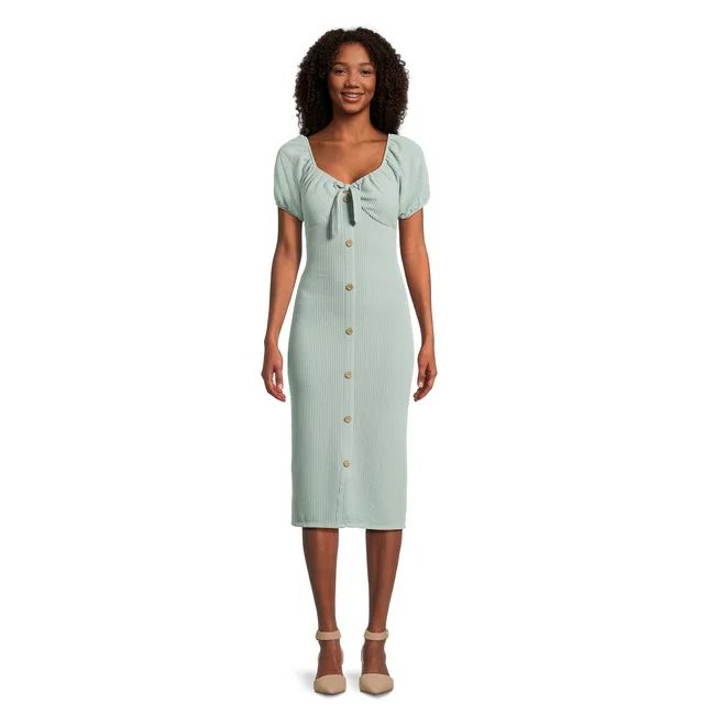 No Boundaries Juniors Wiggle Knit Dress with Short Puff Sleeves, Sizes XS-3XL - Walmart.com | Walmart (US)