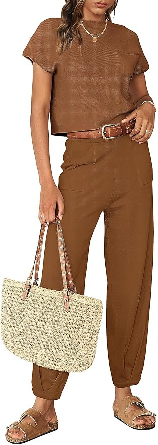 MEROKEETY Women Two Piece Outfits Sweater Sets Knit Pullover Tops High Waist Pants Lounge Set Tra... | Amazon (US)