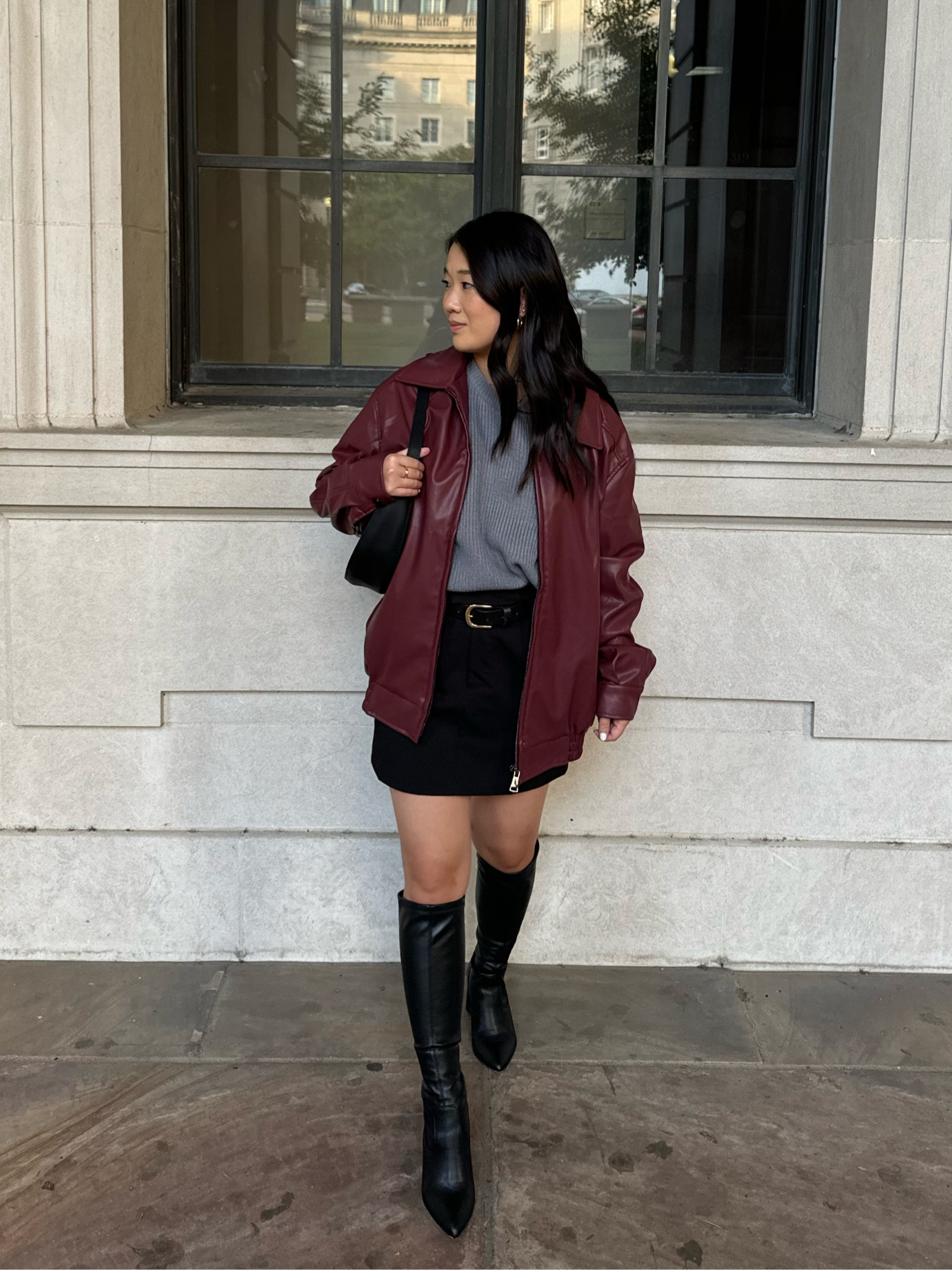 Fall outfit inspo. Burgundy. Leather jacket. Knee high boots. Leather boots  

#LTKSaleAlert #LTKSeasonal #LTKGiftGuide