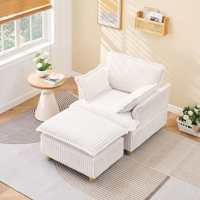 Beige Corduroy Sofa Chair with Ottoman,Single Seat Sofa Chair for Small Spaces,Retro Corduroy Sofa Chair for Living Room or Bedroom-Coolbibila | Target