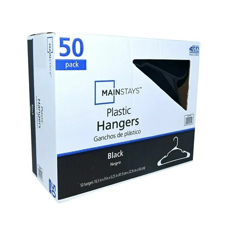 Mainstays Plastic Clothes Hangers, Black, 50-Count, Lightweight & Durable for Everyday Use | Walmart (US)