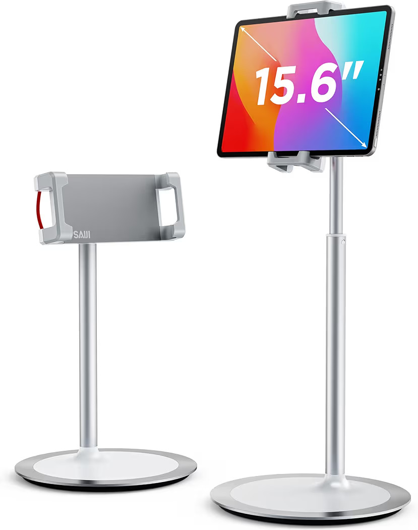 SAIJI Tablet Stand Holder, Height Adjustable Portable Monitor Stand, 360 Degree Rotating, Aluminu... | Amazon (US)