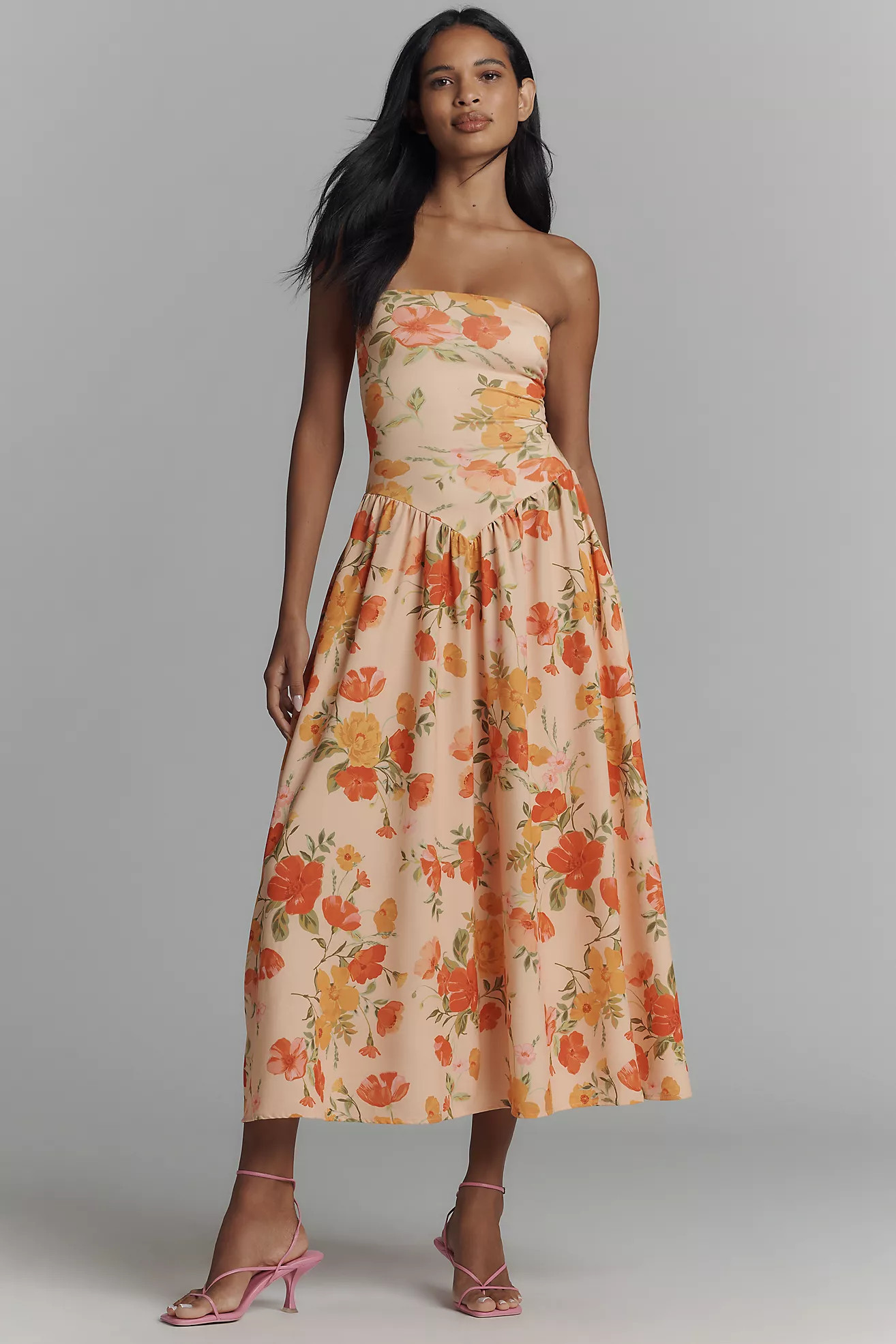 RESA Mackenzie Strapless Basque-Waist Midi Dress | Anthropologie (US)