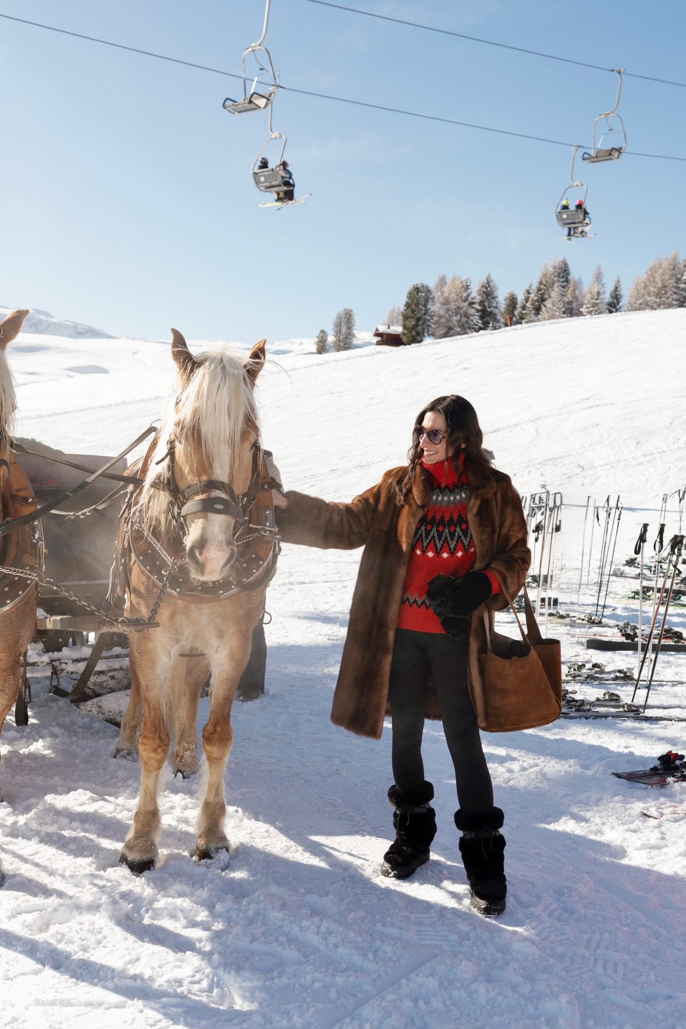 Winter outfit for snow day, horse drawn sledeves