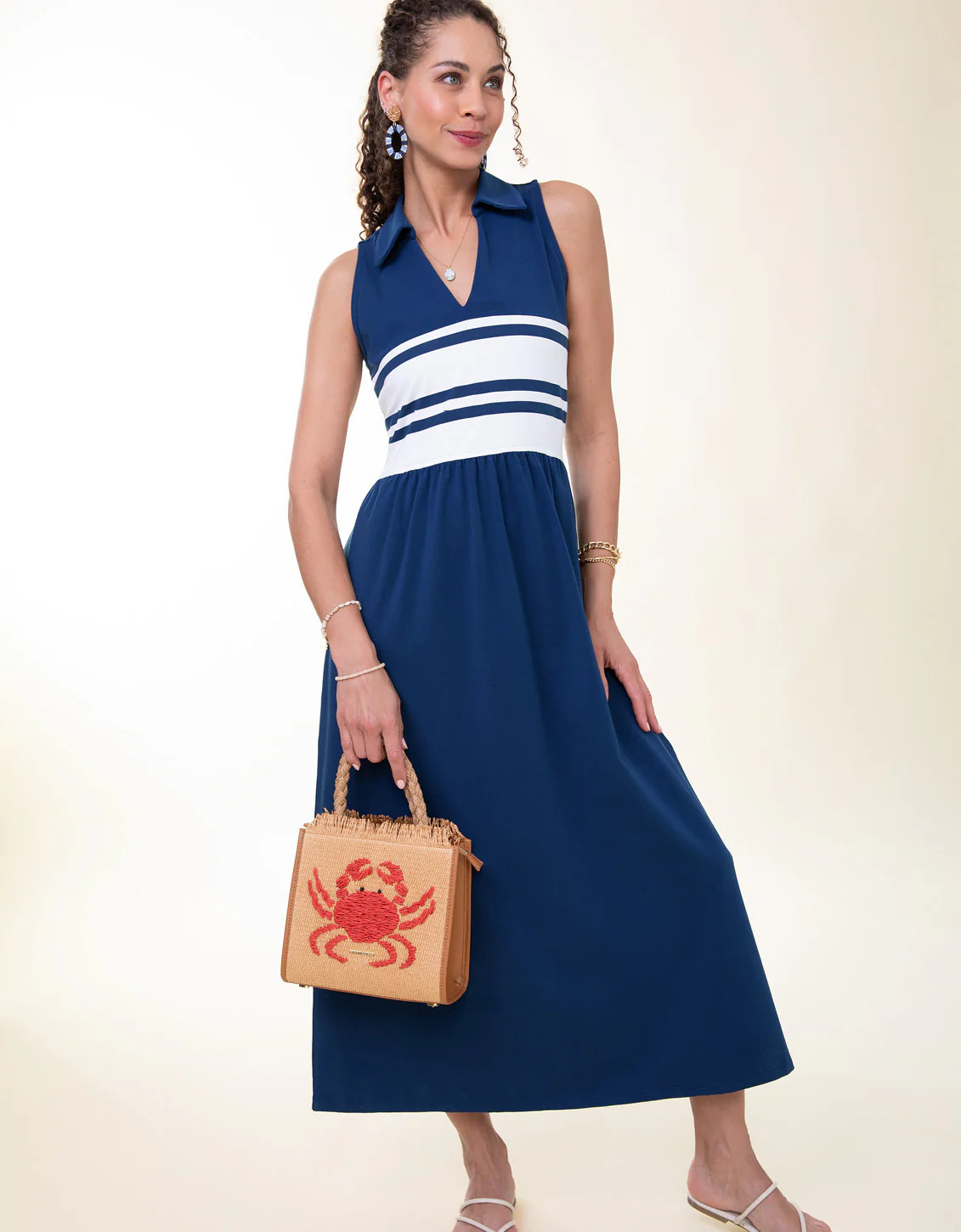 Haven Midi Dress Navy Pearl White Stripe | Spartina 449