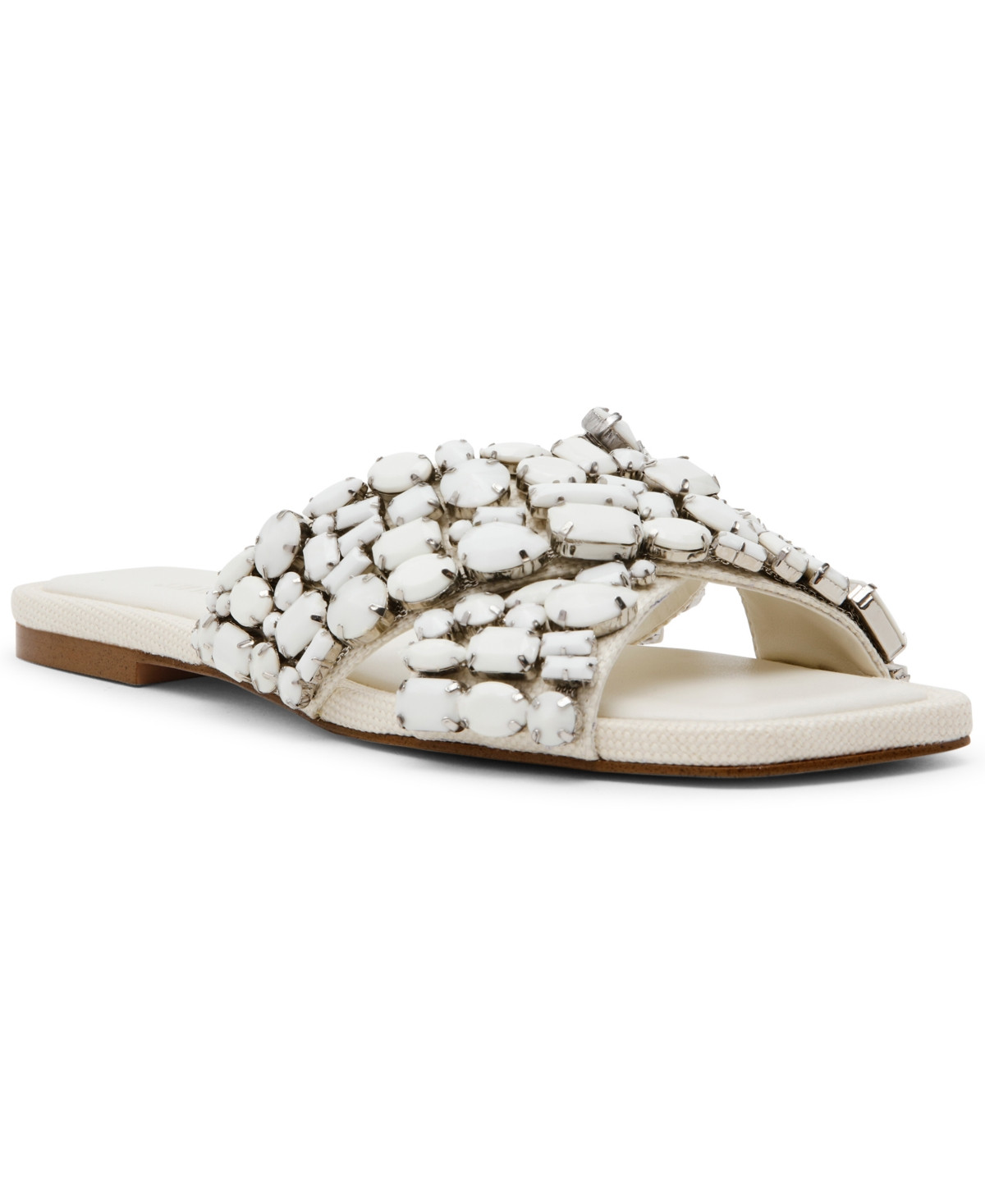 Steve Madden Women's Levity Embellished Flat Slide Sandals - White Multi | Macy's