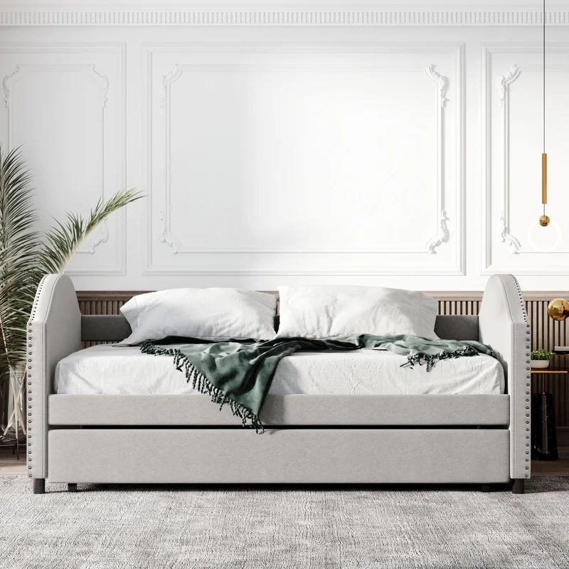 Twin Size Upholstered Daybed With Twin Size Trundle,Wood Slat Support,No Box Spring Needed,For Be... | Wayfair North America