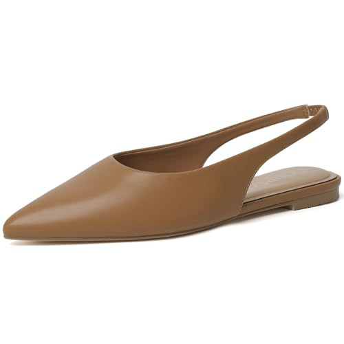 GOUPSKY Brown Slingback Flats for Women Pointed Closed Toe Ballet Flats Shoes Women's Slip On Flat Office Shoes Size 9.5 | Amazon (US)