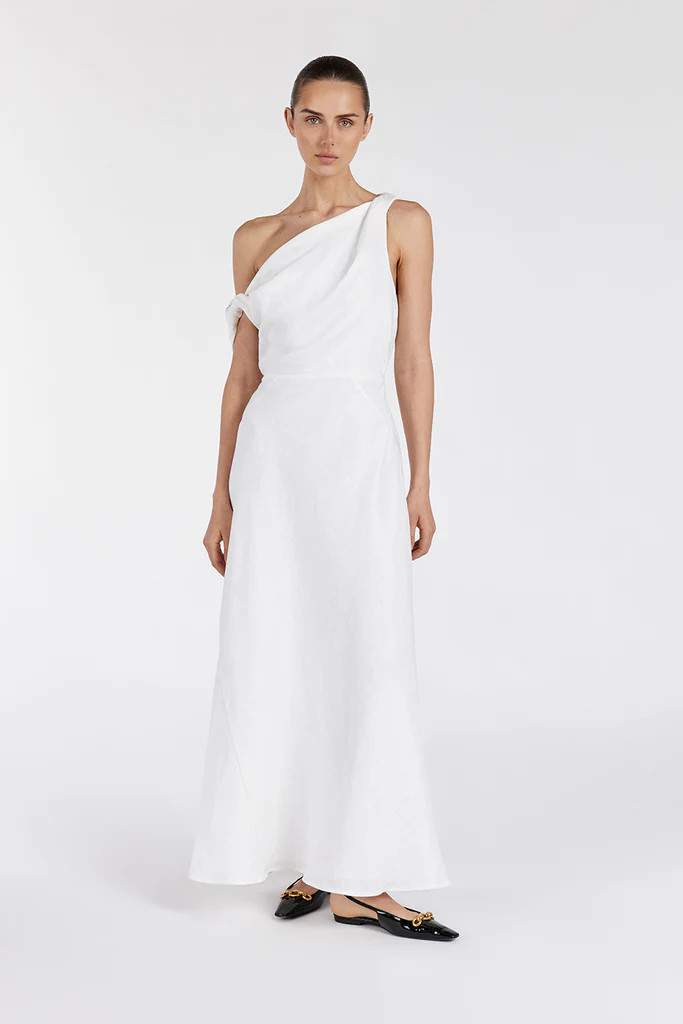 JOELLE WHITE LINEN MIDI DRESS | DISSH