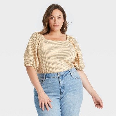 Women's Plus Size Square Neck Slim Fit Puff Sleeve Top - Ava & Viv™ | Target