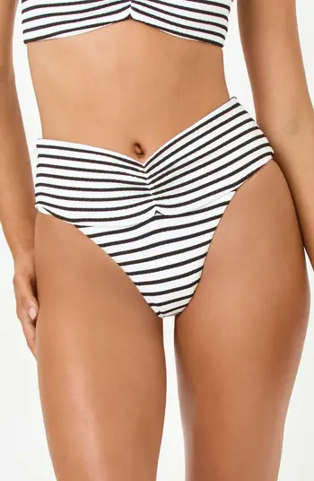 Bardot Ruched Jacquard High Waist Bikini Bottoms | Nordstrom